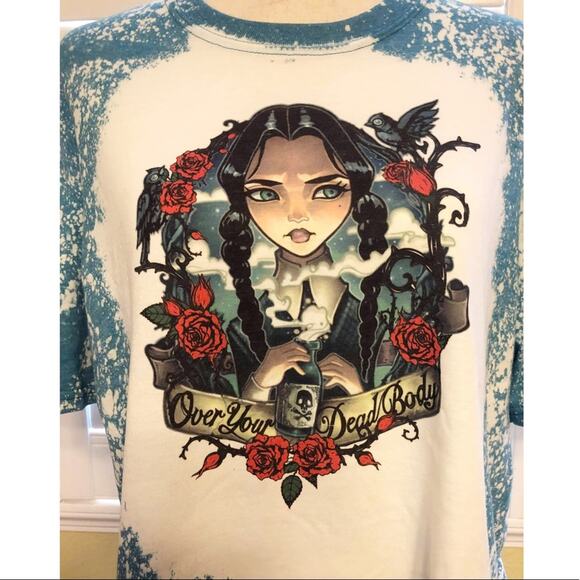 Addams Family Sublimated Bleach Dye Handmade Graphic Tee - Picture 1 of 5